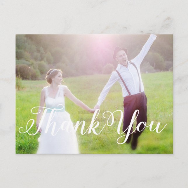 MERCI Mariage blanc typographie carte postale (Devant)
