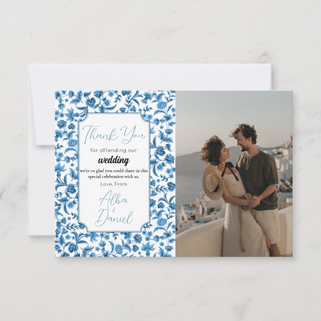 Merci Mariage Chintz Bleu & Blanc Photo Florale (Devant)