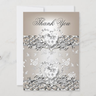 Merci Mariage Crème Argent Coeur Diamant