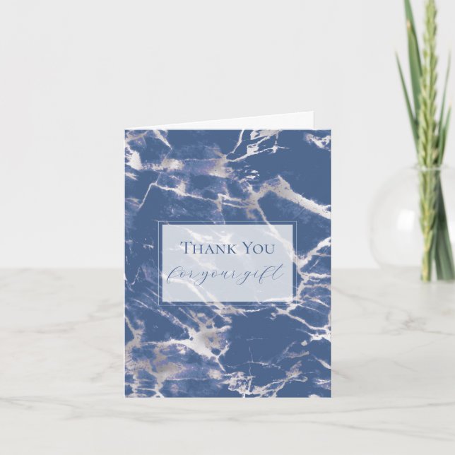 Merci Mariage en marbre bleu argent chic (Devant)