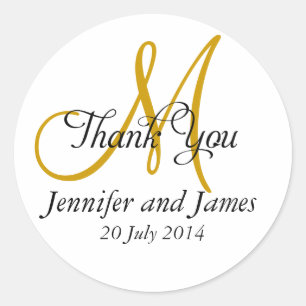Merci Mariage Faveur Stickers Monogramme Or