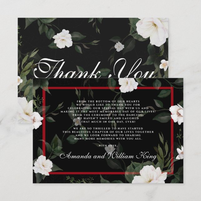Merci Mariage floral noir et rouge (Devant / Derrière)
