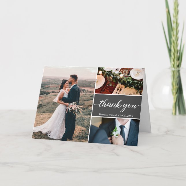 Merci Mariage gris Mod Carte photos personnalisées (Devant)