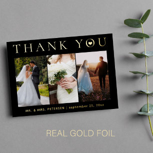 Merci mariage moderne photo feuille or carte
