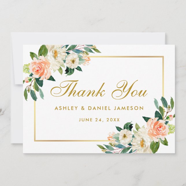 Merci Mariage or floral coral (Devant)