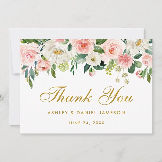 Merci Mariage or rose floral (Devant)
