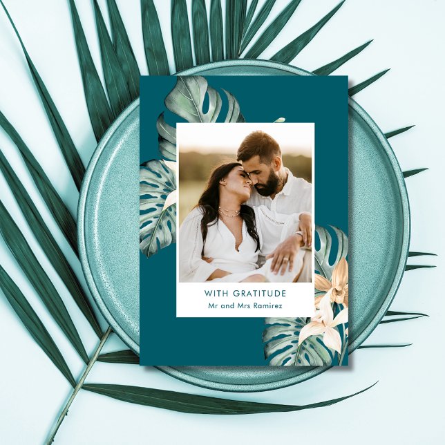 Merci Mariage photo floral tropical (Tropical Floral Photo Wedding Thank You)