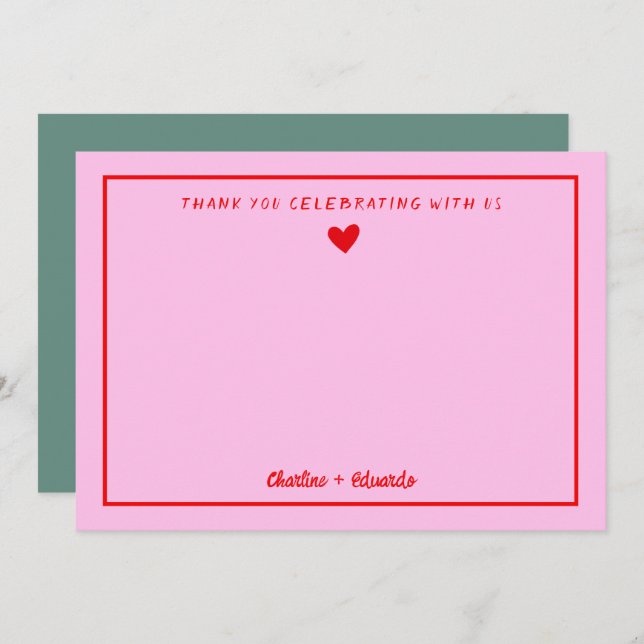 Merci Mariage Rétro rose&rouge écriture manuscrite (Devant / Derrière)