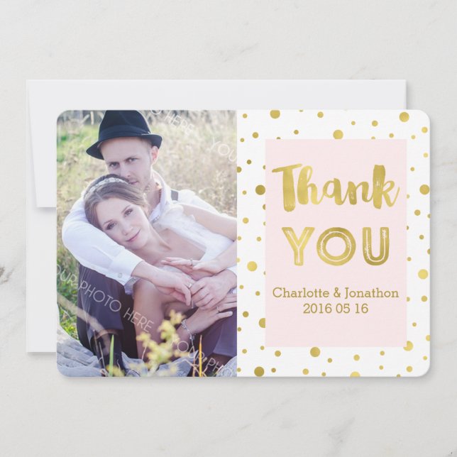 Merci Mariage rose or Confetti Cartes photos (Devant)