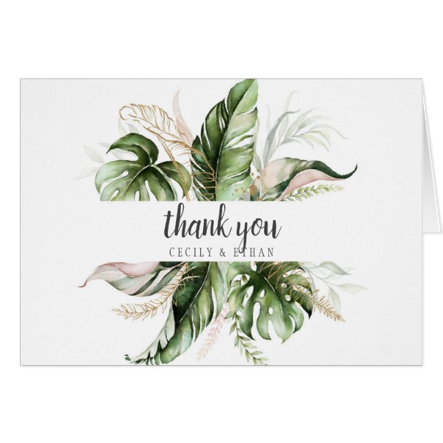 Merci Mariage rose pâle vert tropicale (Devant Horizontal)