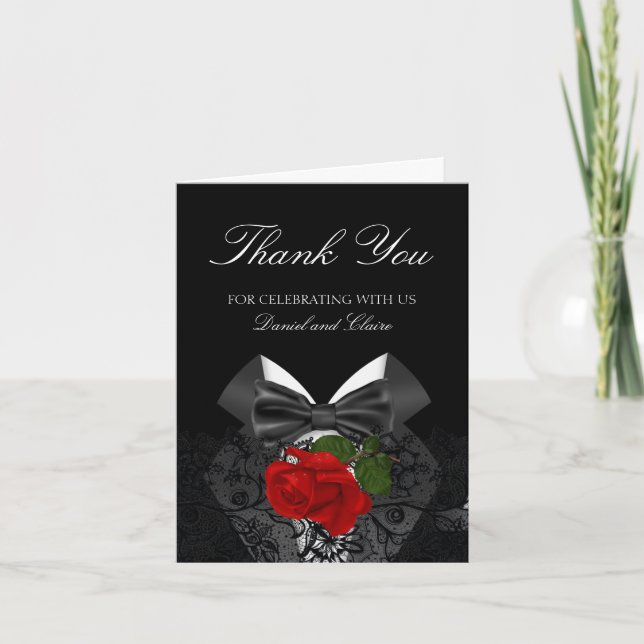 Merci Mariage Smoking Noir Blanc Rose Rouge Profon (Devant)