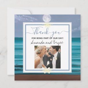 Merci mariage sur la plage de mer sarcelle éclairé