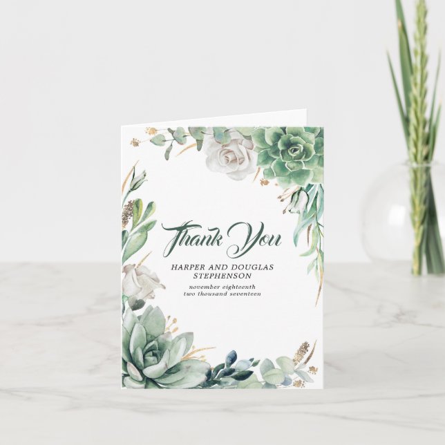 Merci Mariage verdoyant et or (Devant)