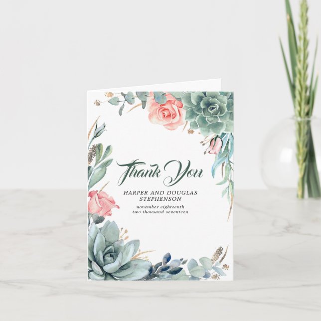 Merci Mariage vert et rose (Devant)