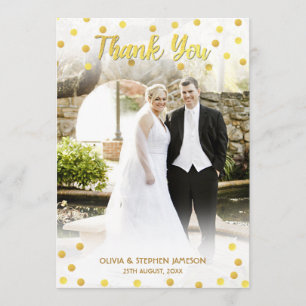 Merci mignon de confettis d'or épousant la photo