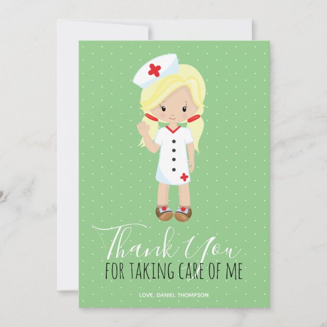 Merci Mint Green Script Blonde Cartoon Nurse (Devant)
