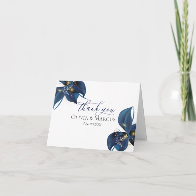 Merci | Moderne Bleu Indigo Foncé et Or (Devant)