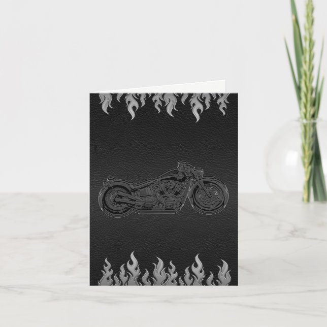 Merci moto en cuir noir Flames en argent (Devant)