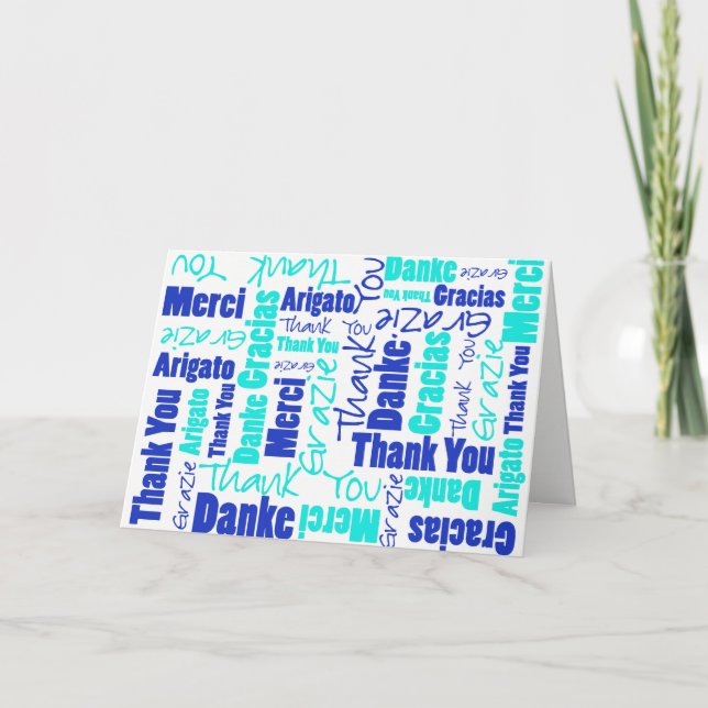 Merci multilingue bleu et turquoise (Devant)