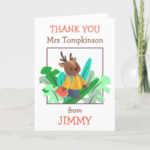 Merci Nom de l'enseignant Cute Deer Feuille Card