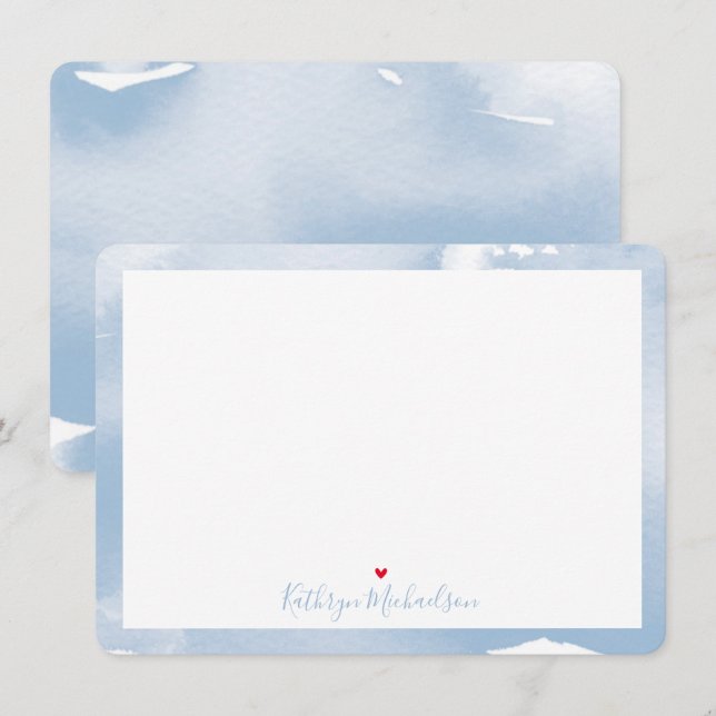 MERCI NOTE Aquarelle mignonne joli bleu pâle (Devant / Derrière)