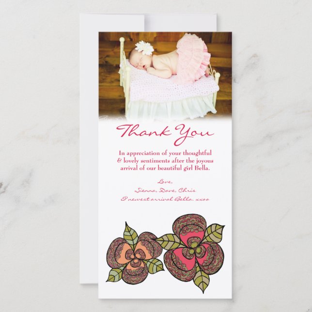 Merci Note Bébé Fille Carte photo Modèle (Devant)