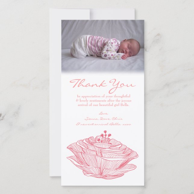 Merci Note Bébé Fille Carte photo Modèle (Devant)