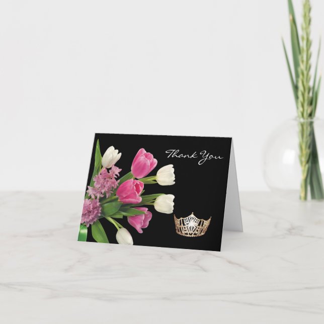 Merci Note Cartes-Couronne & Fleurs (Devant)