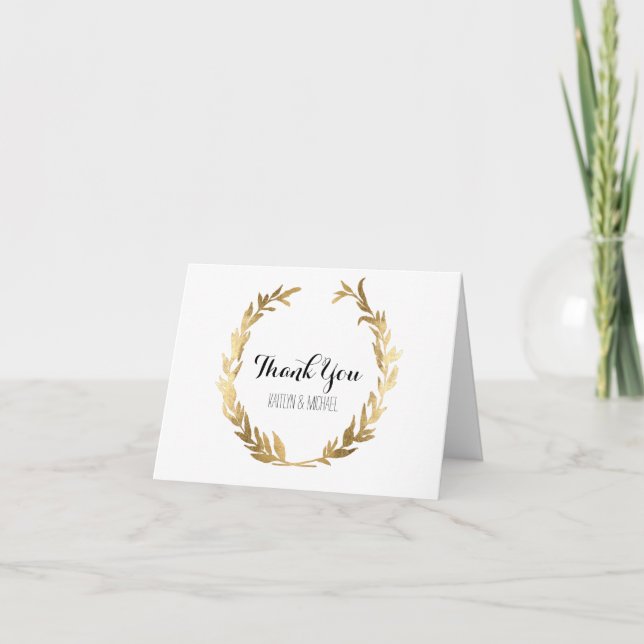 Merci Notes Laurel Wreath Gold Leaf Mariage (Devant)