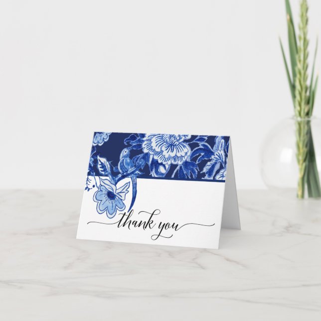 Merci nuptiale Note Marine Bird Floral Chinoiserie (Devant)