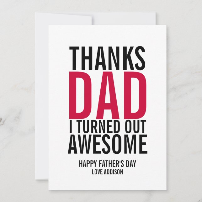 Merci Papa J'Ai Été Une Carte De Fête des pères Ma (Devant)