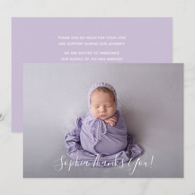 Merci photo bébé simple Faire-part de script (Devant / Derrière)