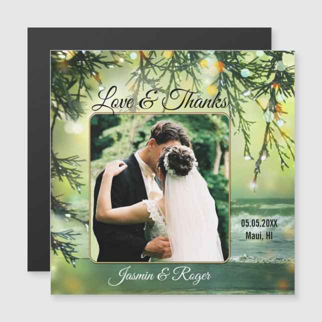 Merci photo de mariage de plage Carte magnétique (Devant / Derrière)