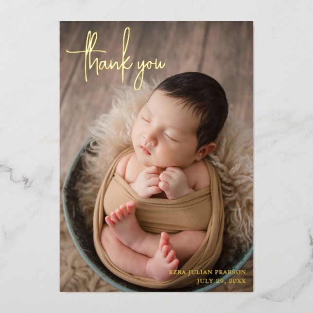 Merci photo de script moderne Faire-part de naissa (Recto)