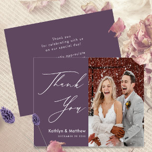 Merci photo Mariage budget Mauve violet carte