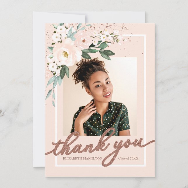 Merci photo Pink Blush Floral Graduation (Devant)