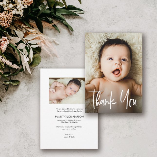 Merci photo pour bébé simple manipulation de scrip (Simple Baby Photo Thank you Script Handlettering card)