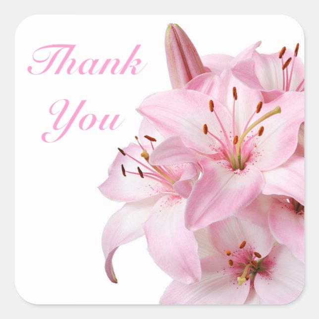 Merci Pink Lily Floral Sticker Étiquette (Devant)