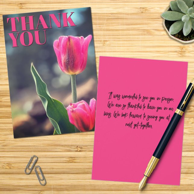 Merci plat carte rose Tulipe Photo personnalisée (front back thank you card)