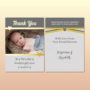 Merci pour les cadeaux nouvelle carte bébé gris or