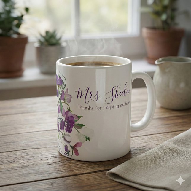 Merci pour m'avoir aidé à fleurir Mug (Thank someone special with this, "Thanks for helping me bloom" personalized floral mug! )