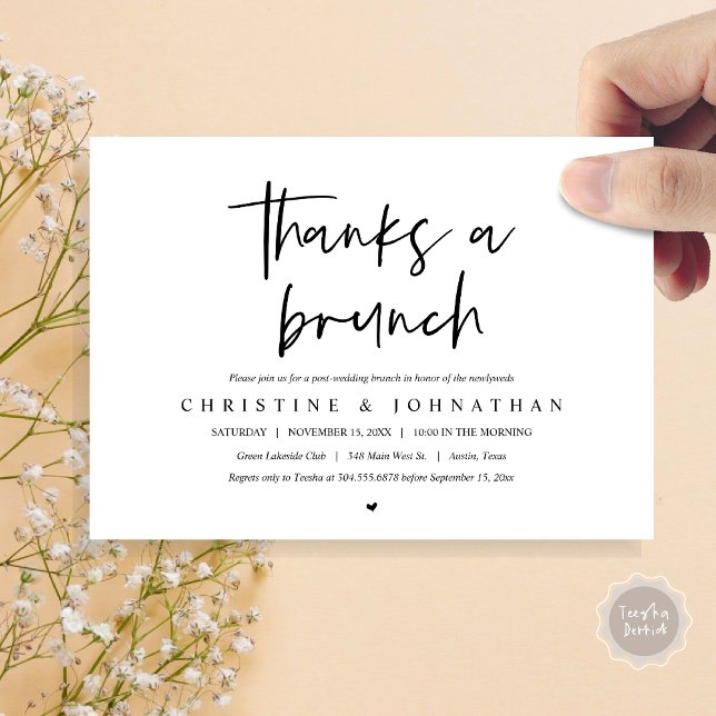 Merci pour un brunch, invitation à la célébration  (Thanks a brunch, post wedding elopement invitation card, PDF, modern script, black and white)