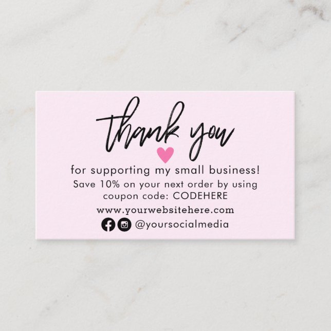 Merci Pour Votre Carte de visite Code Coupon De Co (Devant)