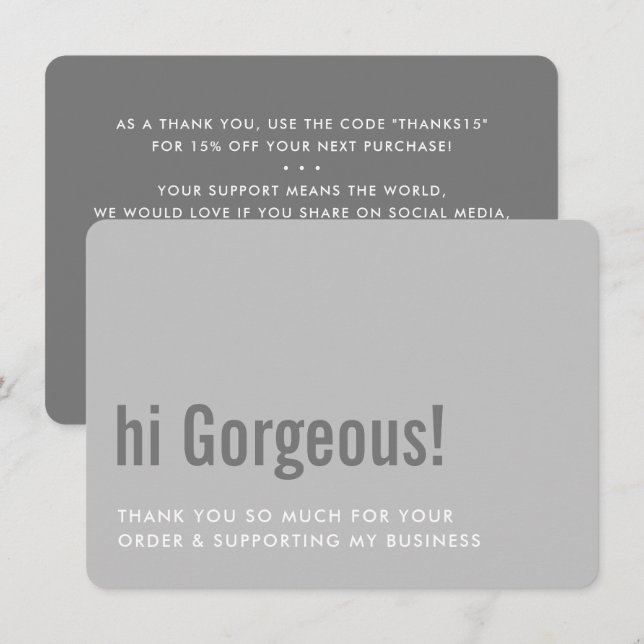 MERCI POUR VOTRE COMMANDE fun insérer gris gris (Devant / Derrière)