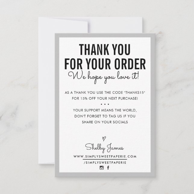 MERCI POUR VOTRE COMMANDE glam insérer gris modern (Devant)