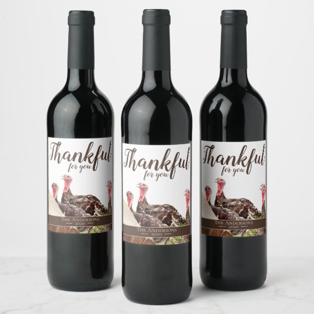 'Merci pour vous' Thanksgiving Wine Étiquette (Bouteilles)