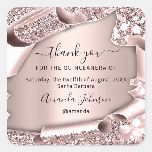 Merci QUINCEAÑERA Sweet 16e Sticker Carré Rose (Devant)