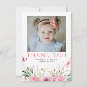 Merci rose Floral Anniversaire Carte photo