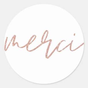 Merci Rose Gold Elegant Thank You Classic Round Sticker