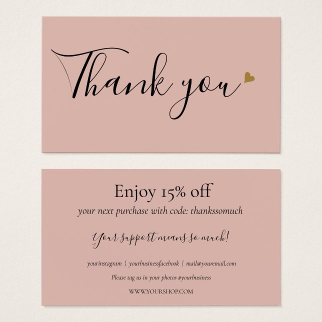Merci Rose Simple Pour Magasiner Carte De Réductio (Devant & derrière)